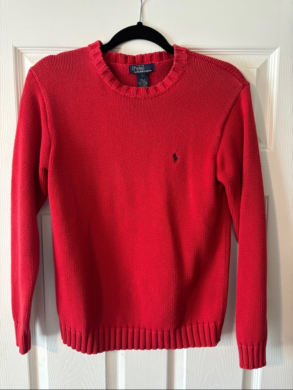 Ralph Lauren Red Ribbed Cotton Crewneck Sweater